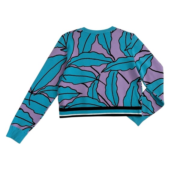 Diane Von Furstenberg Paskavan Leaf Print Cropped Sweater In Lilac Blue Size M - Picture 3 of 11